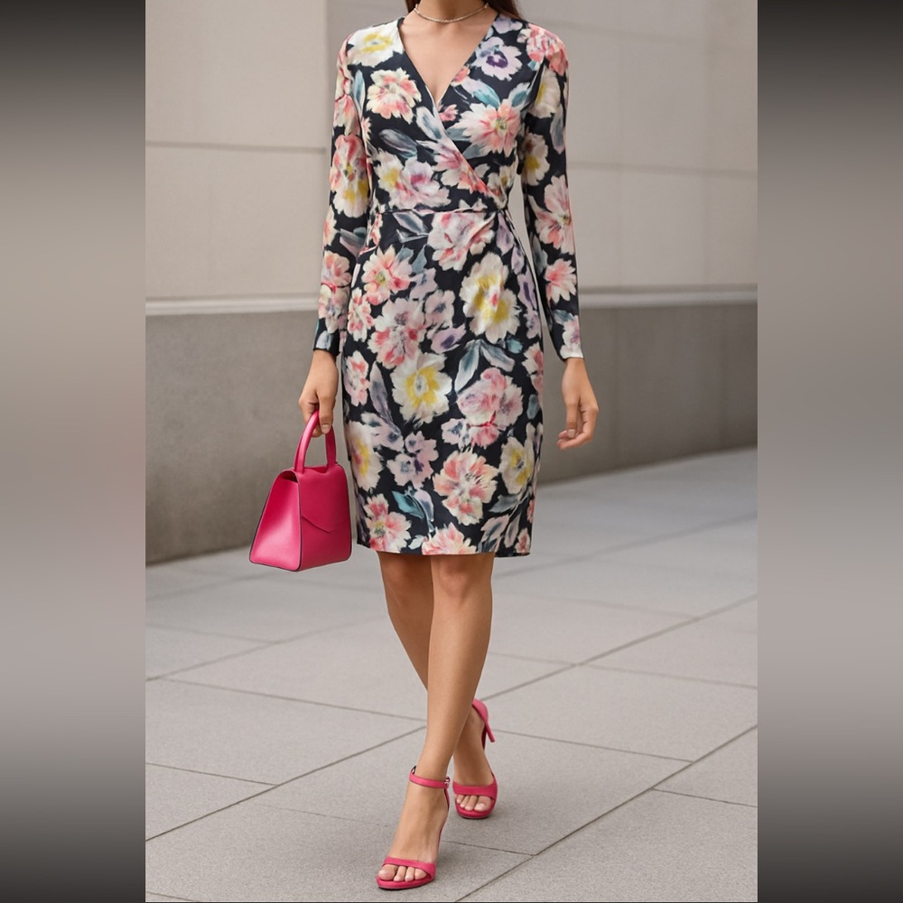 - French Connection - NWOT - faux wrap dress - abstract flower pattern